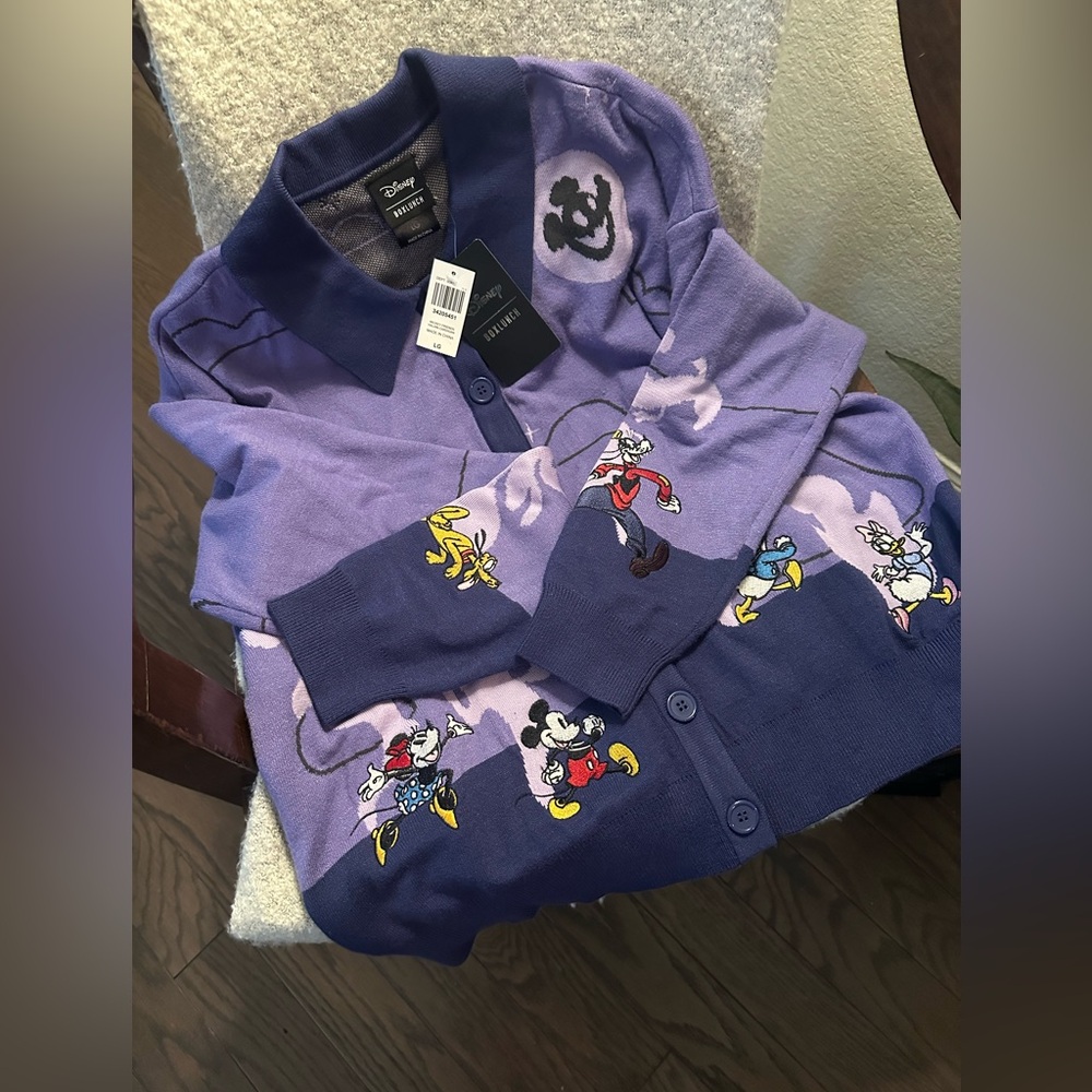 New Disney Lavender and Navy  Buttons  Sweater.